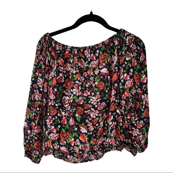 ZARA Black Floral Off the Shoulder Relaxed Fit Top Size XS - Picture 4 of 5